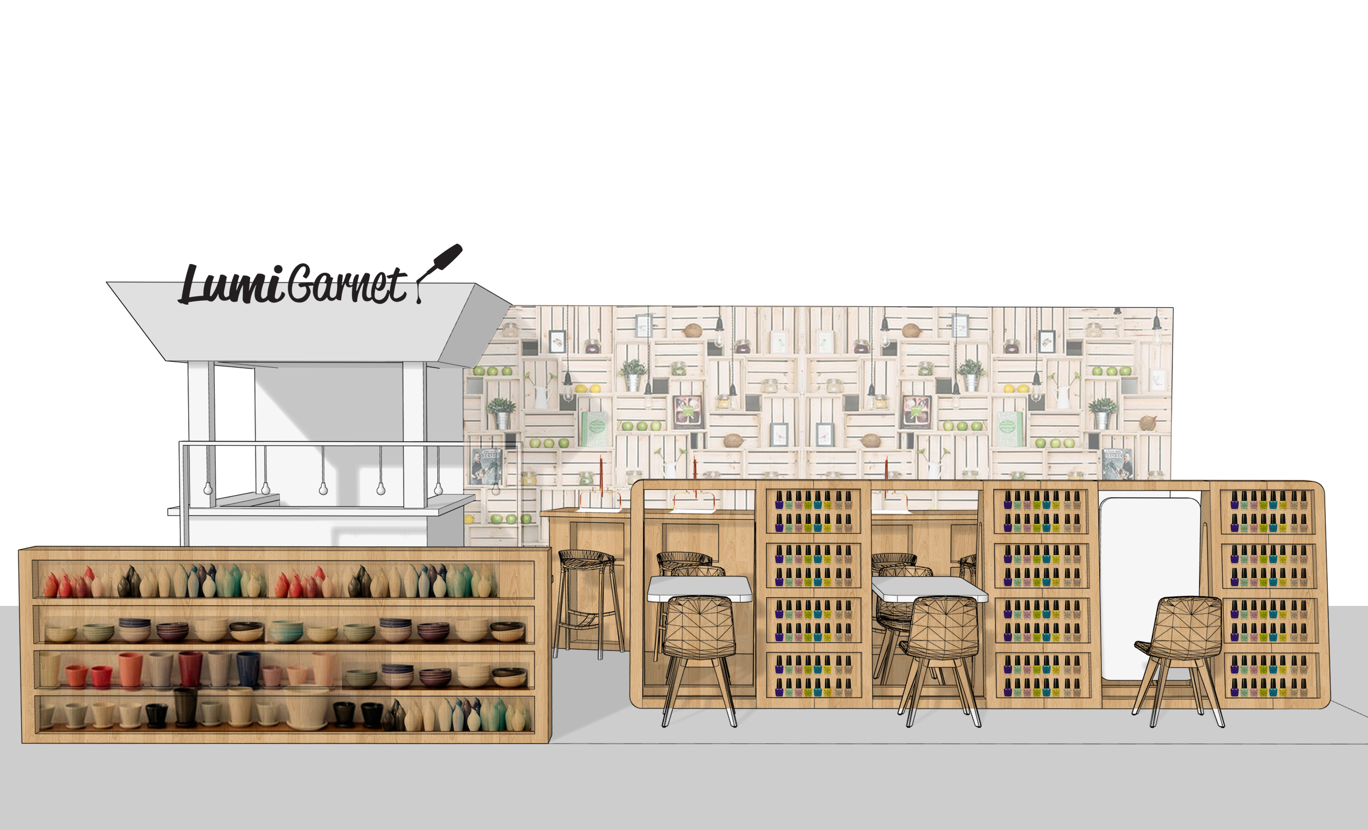 Lotte Department Store beauty retail concept with modular nail-color displays and consultation stations